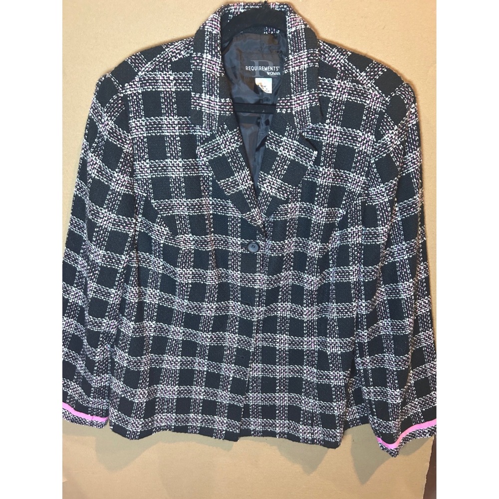 Requirements Woman Blazer Womens 16W‎ Black Pink Plaid Excellent Tweed Jacket